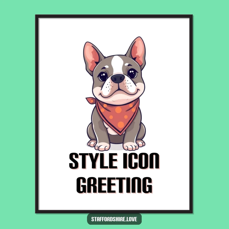 Funny Kawaii Staffie Bandana Poster - Cool Dog Art, Ideal Funny Gift!