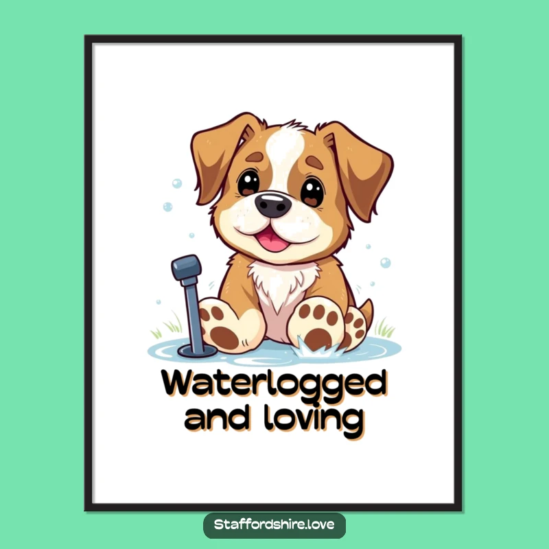 Funny Staffy Paws Sprinkler Poster: Hilarious Dog Art Gift