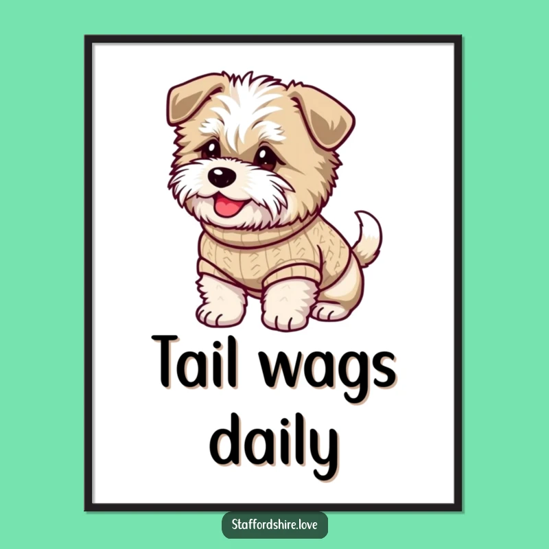 Funny Staffy Poster: Sweater Style, Happy Tail Wag, a Joyful Funny Dog Art Gift