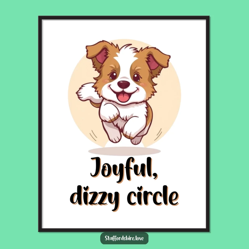 Funny Staffy Pup Tail Chase Poster: Joyful Dog Art Gift Decor