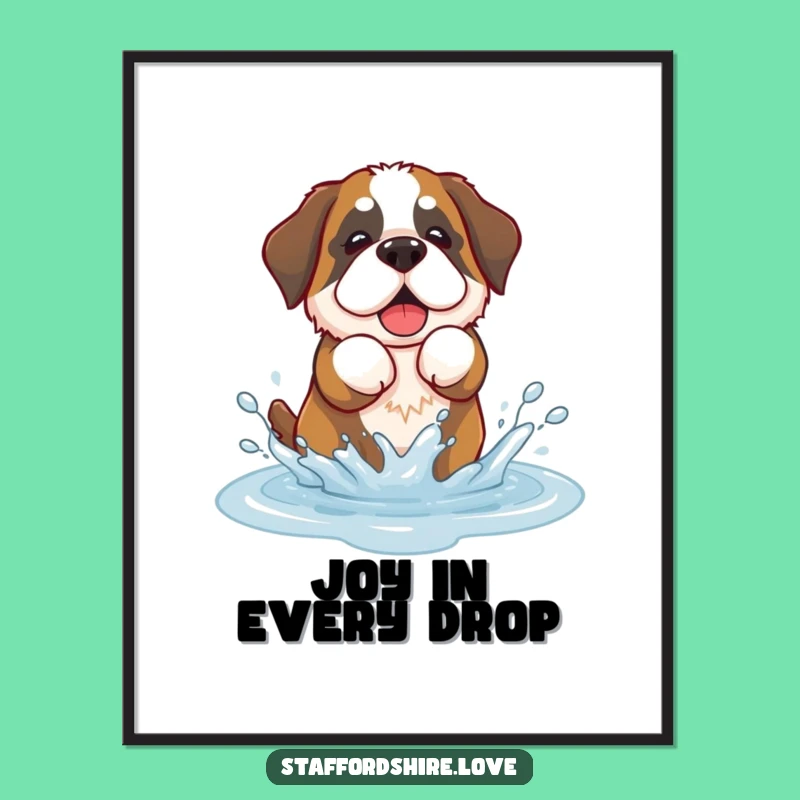 Funny Saint Bernard Splash Poster: Kawaii Wall Art