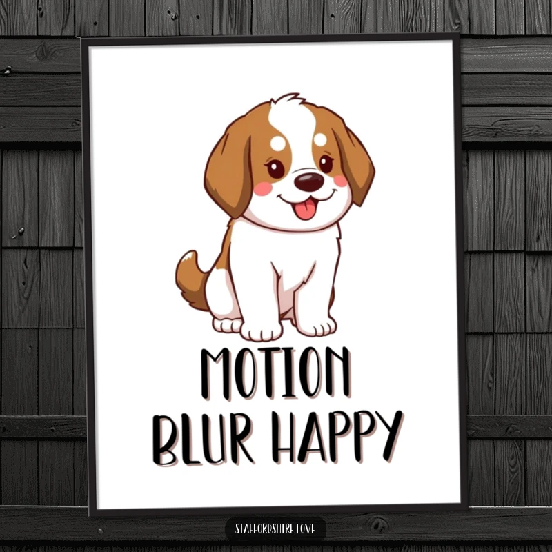Funny Saint Bernard Poster showing a dog with a fluffy tail swaying enthusiastically, bringing vibrant and humorous energy to wall art.