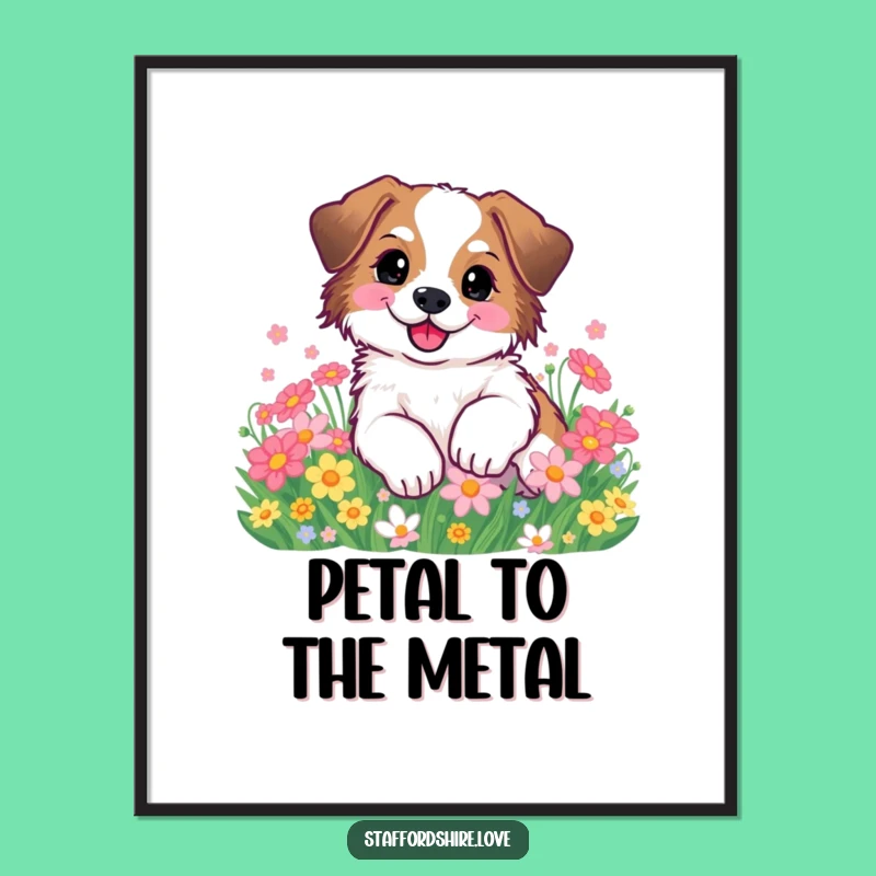 Funny Staffy Flower Roll Poster: Cute Dog Art Gift