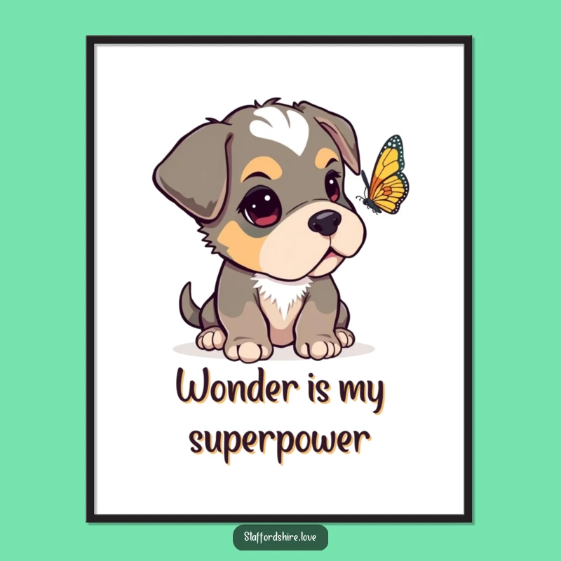 Funny Curious Staffy Poster, Adorable Dog Art, Whimsical Decor Gift