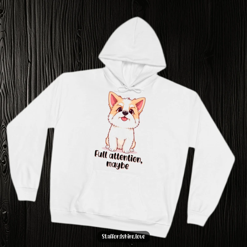 Funny Kawaii Staffordshire Hoodie, featuring a cute Staffy with a curious head tilt, offering warmth and a touch of adorable humor.