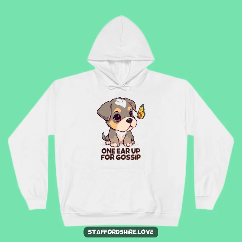 Funny Curious Staffy Hoodie, Cozy Dog Lover Sweatshirt, Whimsical Gift