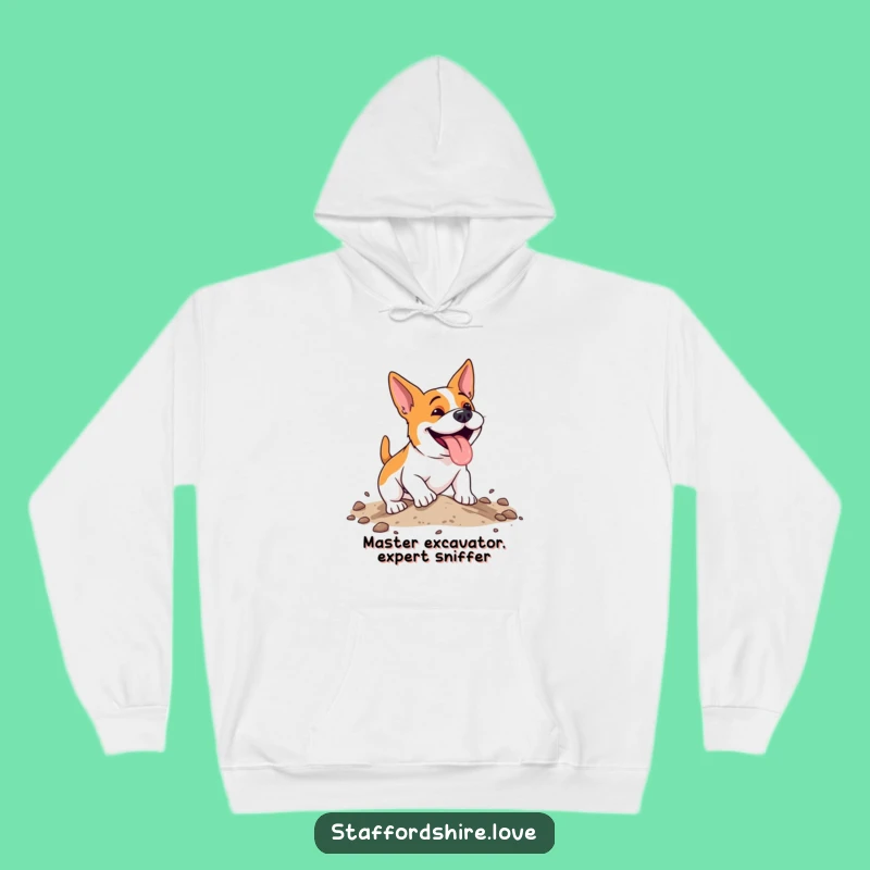 Funny Digging Staffy Hoodie, Cozy Energetic Dog Sweatshirt, Humorous Gift