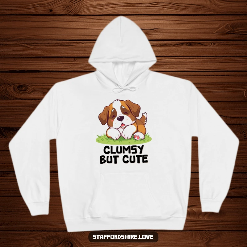 Funny Saint Bernard Hoodie: Soft hoodie depicting a lovable kawaii Saint Bernard dog's clumsy, funny roll.
