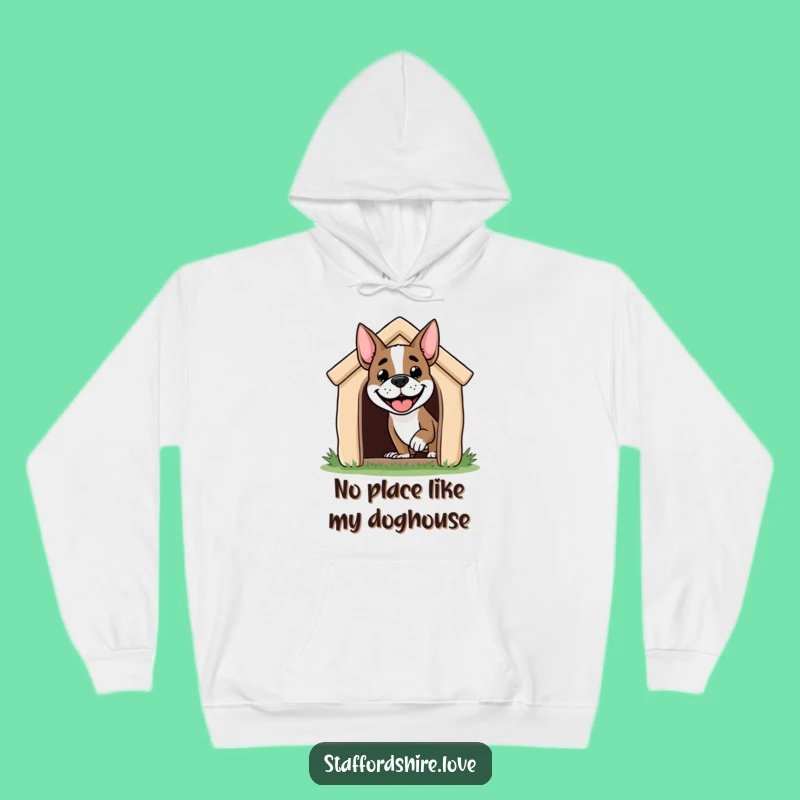 Funny Staffordshire Dog Hoodie: Cozy Pup in Doghouse, Warm & Hilarious Gift!