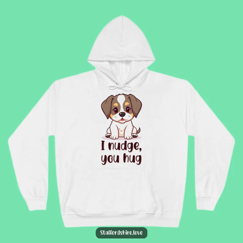 Funny Nudging Puppy Hoodie: Kawaii Staffy Comfort for Playful Dog Lovers