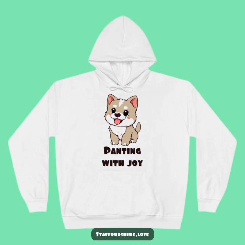 Funny Happy Staffy Hoodie: Kawaii Wagging Tail Puppy Comfort for Joyful Souls