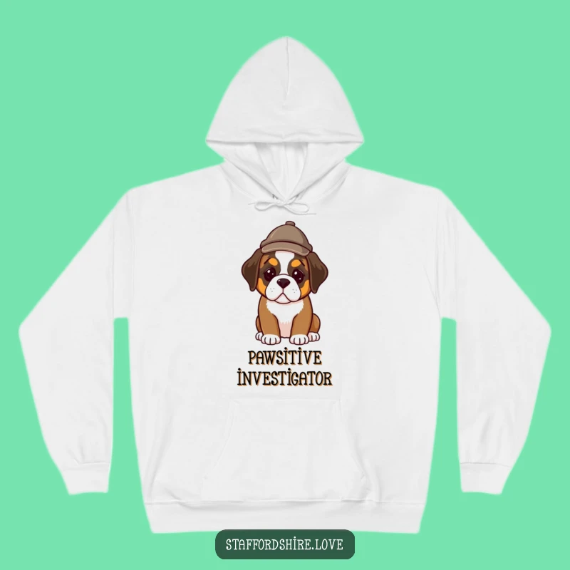 Funny Detective Puppy Hoodie - Cozy Saint Bernard Mystery Solver Gift