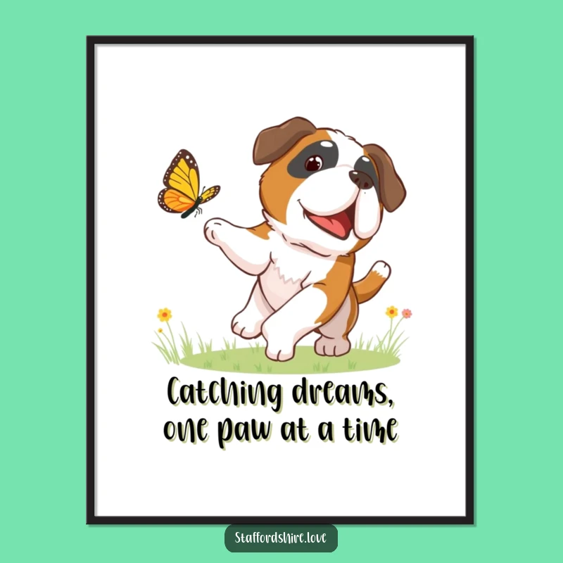 Funny Free Printable Wall Art: Puppy Chasing Butterfly - Quirky Downloadable Home Decor