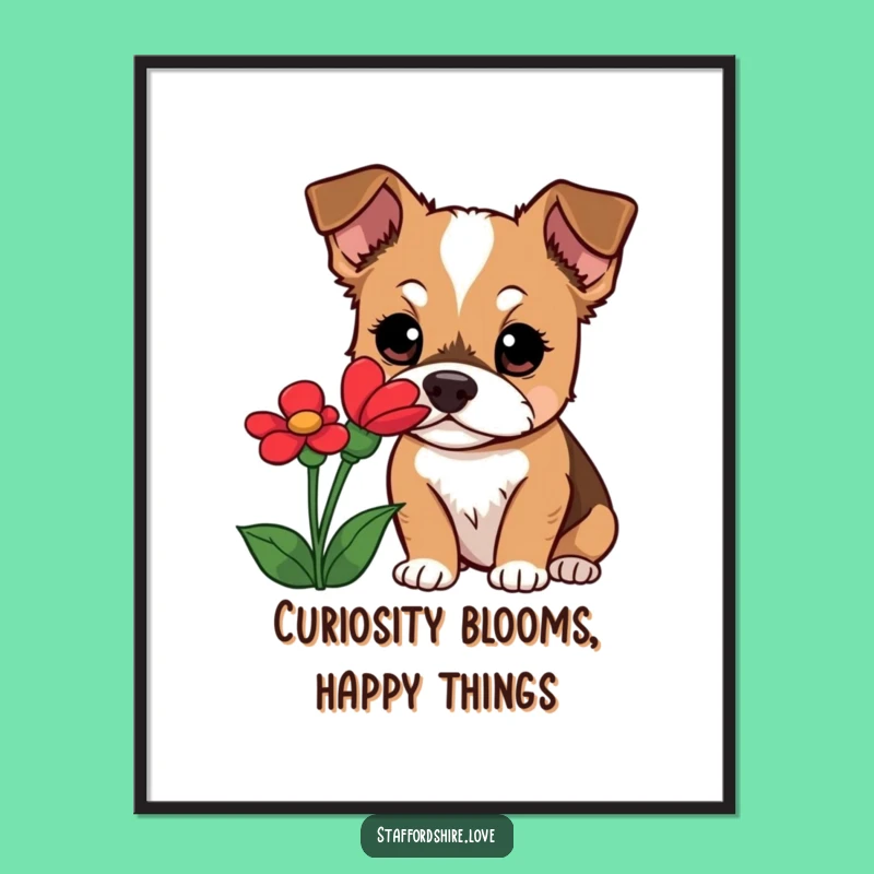 Free Printable Wall Art: Curious Dog & Flower, Funny Humorous Downloadable Decor