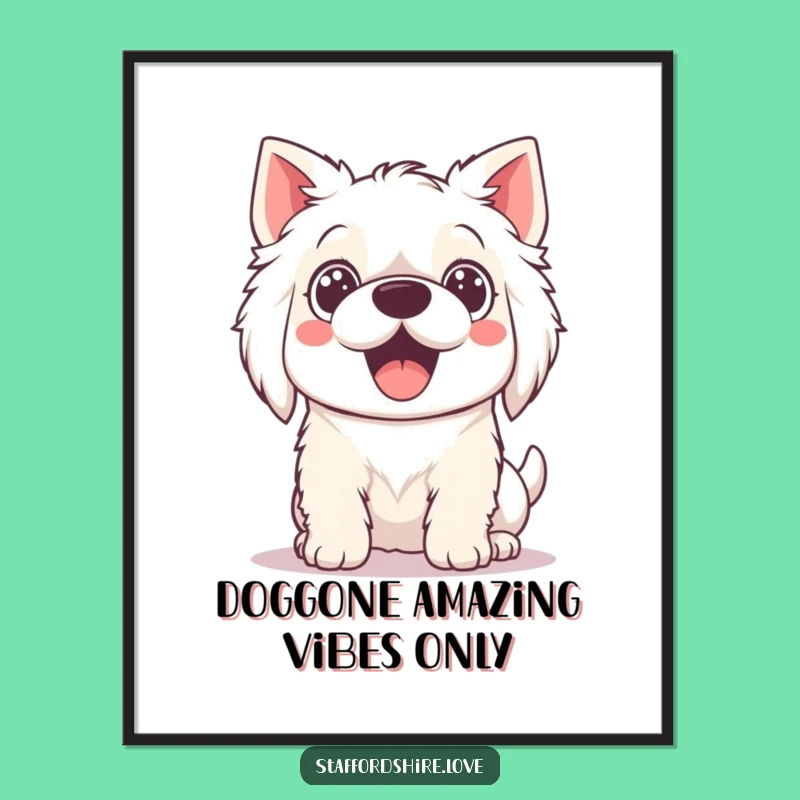 Free Printable Kawaii Staffordshire Wall Art: Playful Dog, Funny Downloadable Decor