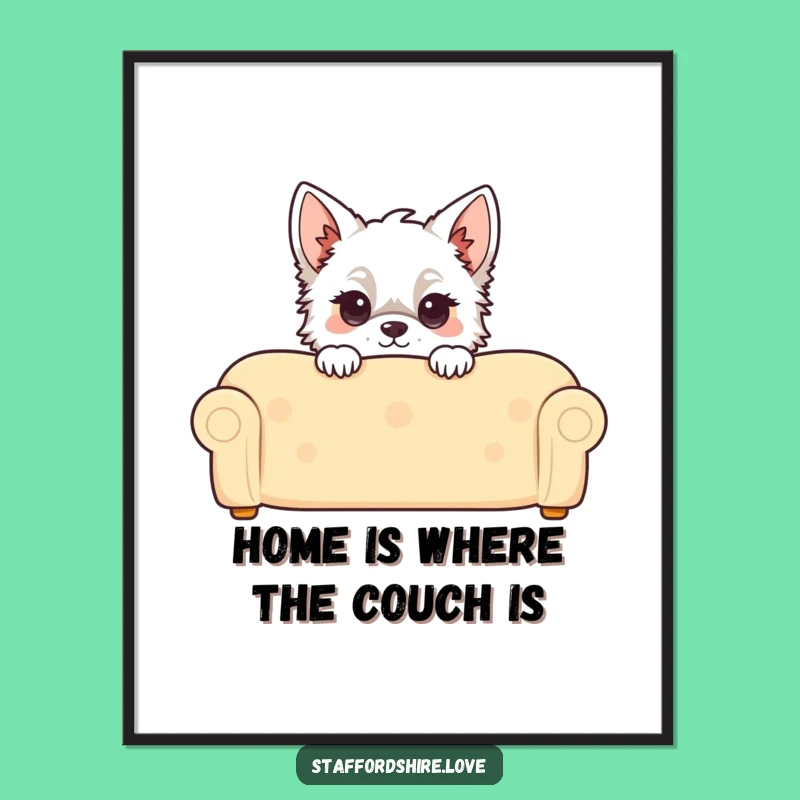 Free Printable Wall Art: Couch Peek Staffy Kawaii Dog Downloadable Decor