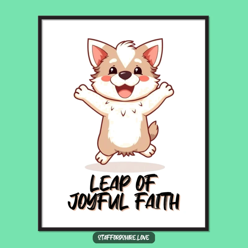 Free Printable Wall Art: Happy Jump Staffy Kawaii Dog Downloadable Decor
