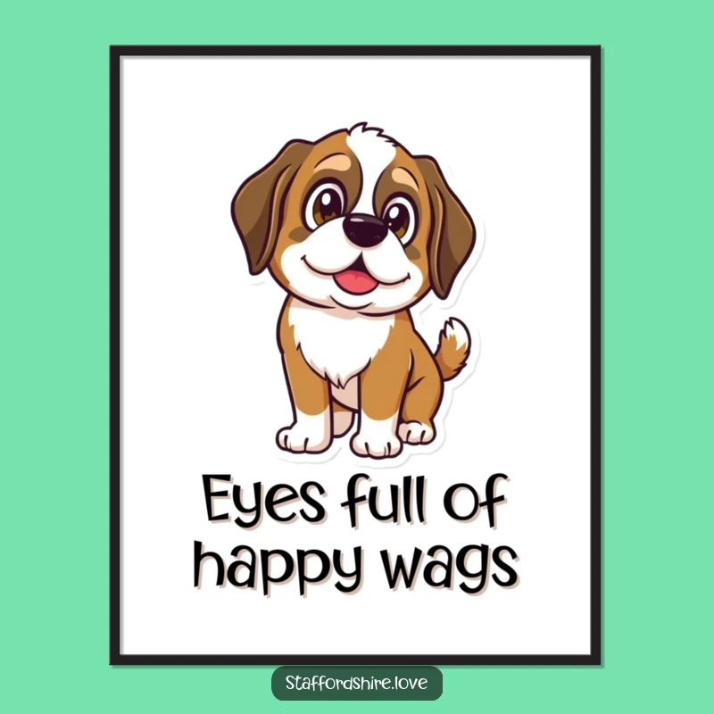 Free Printable Wall Art: Happy Saint Bernard Wagging Tail, Joyful Download Decor