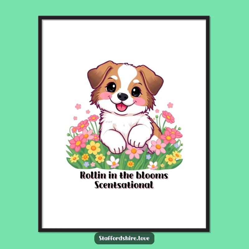 Free Printable Wall Art: Happy Staffy Flower Roll, Cheerful Downloadable Decor