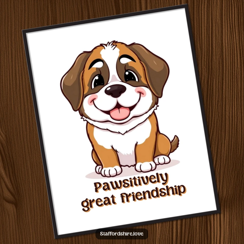 Free Printable Wall Art: A loving Saint Bernard offers a gentle, playful nudge with a wide, infectious smile, radiating warmth.