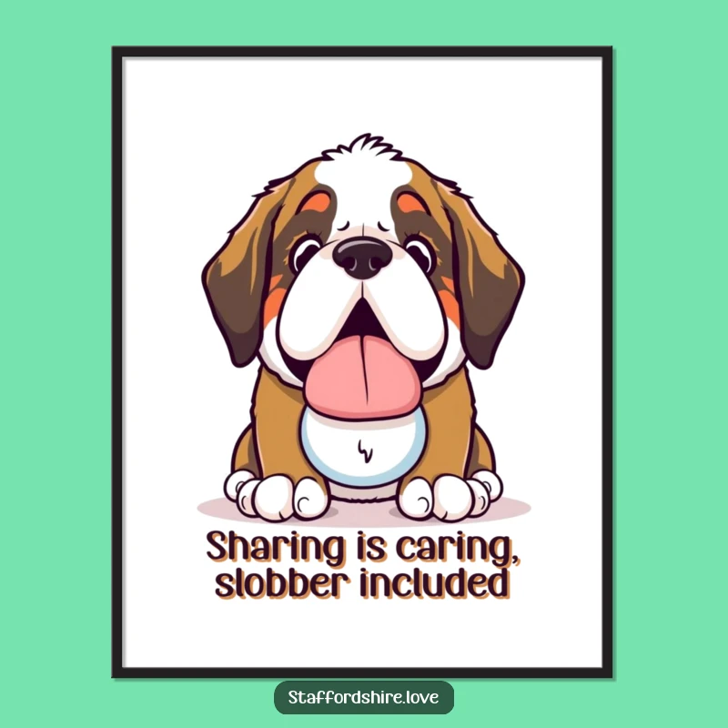 Funny Free Printable Wall Art: Kawaii Saint Bernard Toy Time - Downloadable Decor