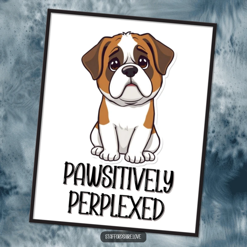 Funny Free Printable Wall Art: Kawaii Saint Bernard dog tilting its head in adorable confusion, playful decor.