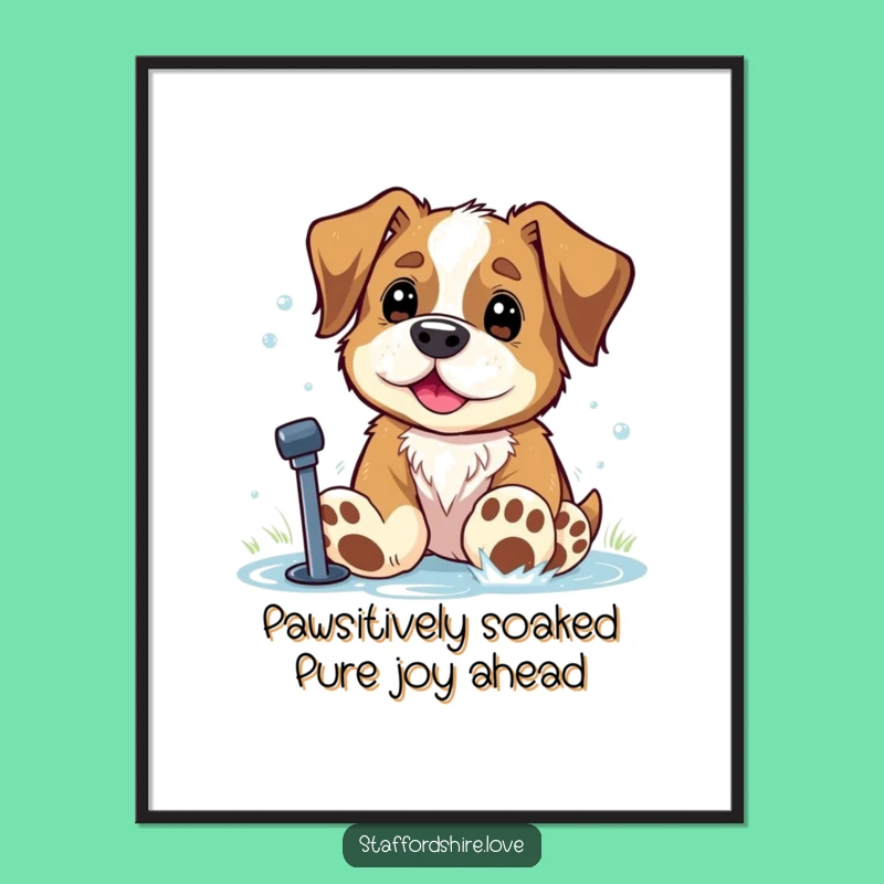 Free Printable Wall Art: Big Paws Staffy Sprinkler Fun, Whimsical Downloadable Decor