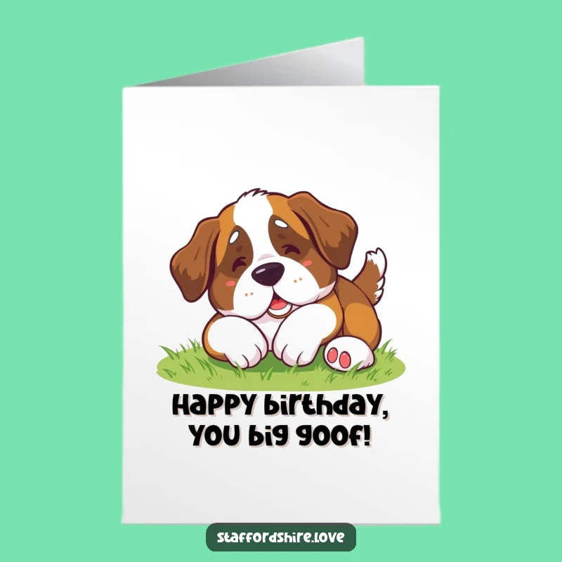 Free Printable Birthday Card: Clumsy Kawaii Saint Bernard - Funny Downloadable Gift