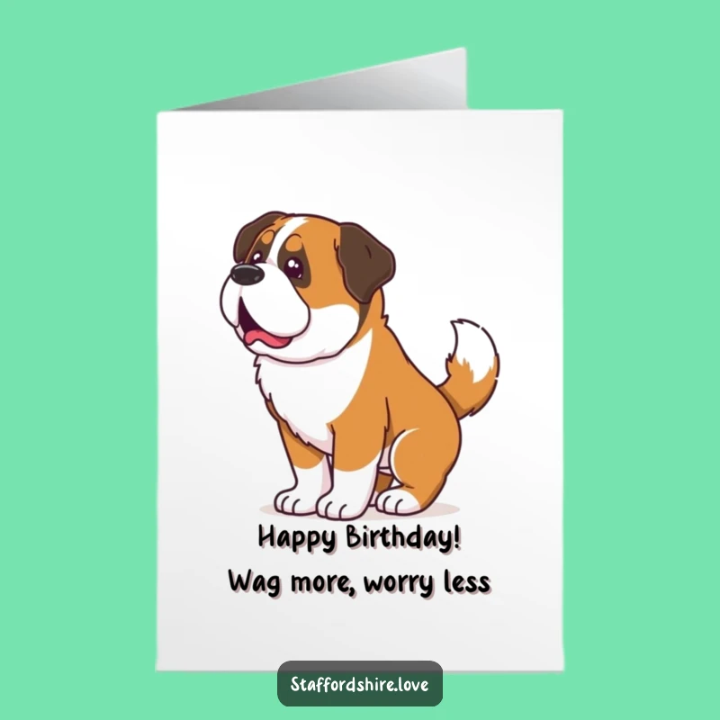 Free Printable Birthday Card: Excited Saint Bernard, Funny Downloadable Gift for a Joyful Celebration
