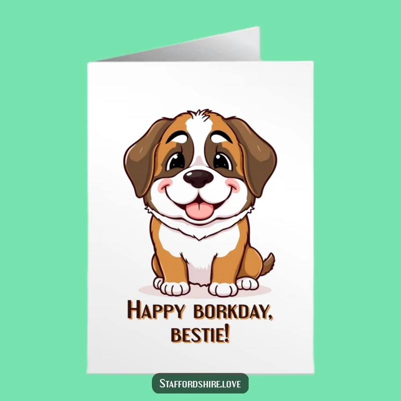 Free Printable Birthday Card: Nudging Saint Bernard - Warm Doggy Downloadable Gift