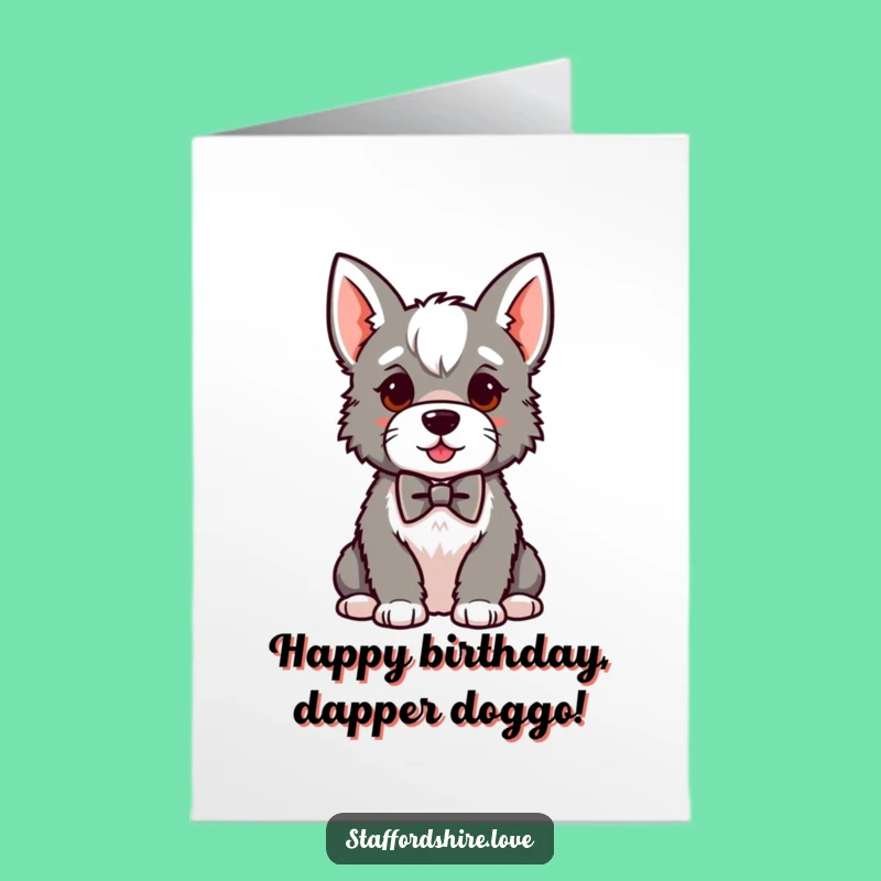Free Printable Dapper Staffy Birthday Card: Funny Bowtie Dog Downloadable