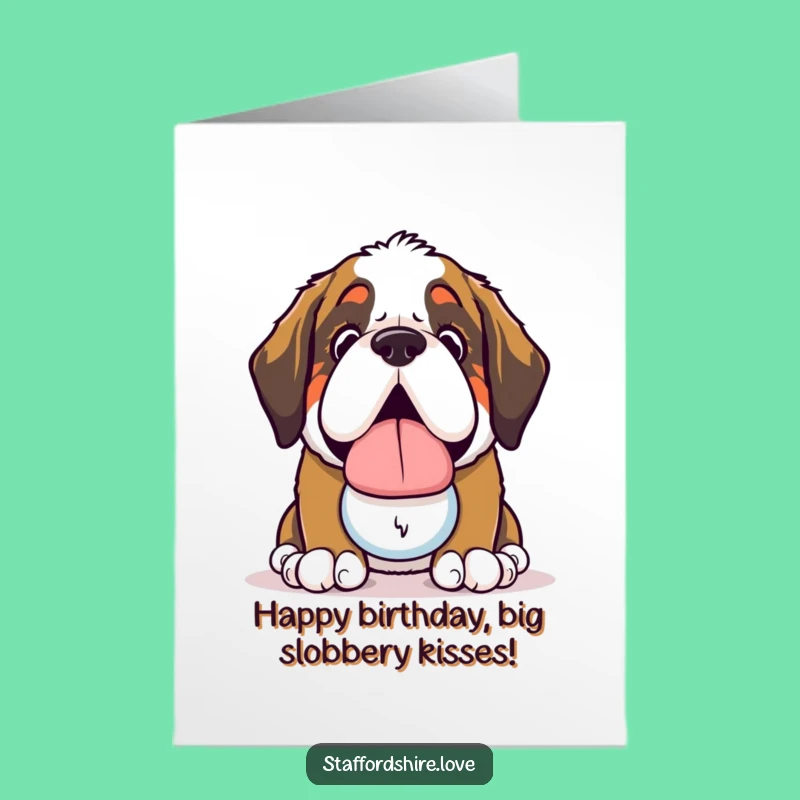 Free Printable Birthday Card: Slobbery Toy Kawaii Saint Bernard - Funny Gift