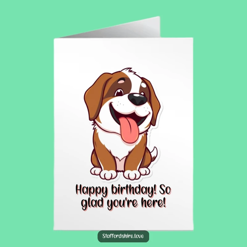Free Printable Birthday Card: Happy Kawaii Saint Bernard, Funny Dog Downloadable Gift