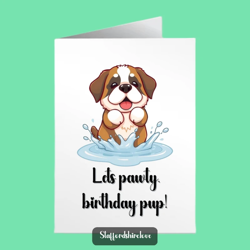 Joyful Free Printable Birthday Card: Splashy Saint Bernard Fun Gift