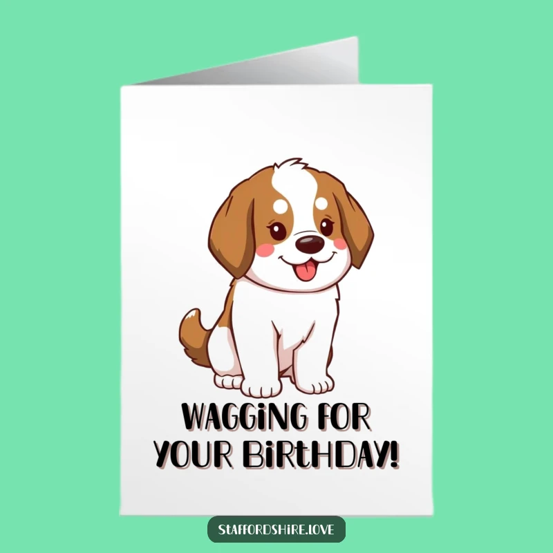 Free Printable Birthday Card: Saint Bernard's Tail Wagging for Your Big Day