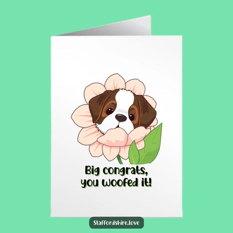 Free Printable Congrats Card: Saint Bernard Peeking, Giant Flower Achievement Download