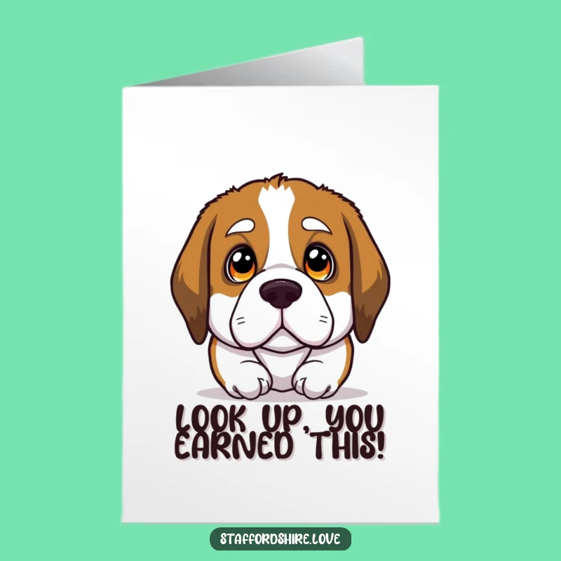 Free Printable Congrats Card: Puppy's Soulful Eyes Celebrate - Funny Downloadable Gift
