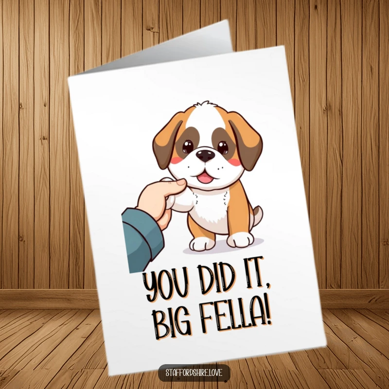 Funny Free Printable Congratulations Card: Kawaii Saint Bernard gently nudging a hand, showing support and joy.