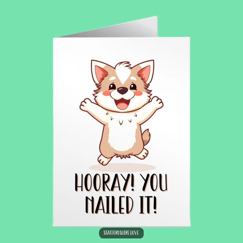 Free Printable Staffy Congrats Card: Happy Jump Downloadable Greeting for Success
