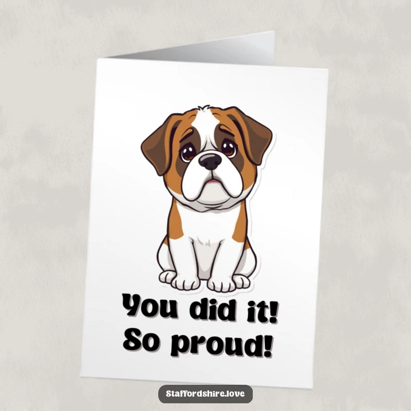 Funny Free Printable Congrats Card: Kawaii Saint Bernard tilting head in confusion, perfect for any celebration.