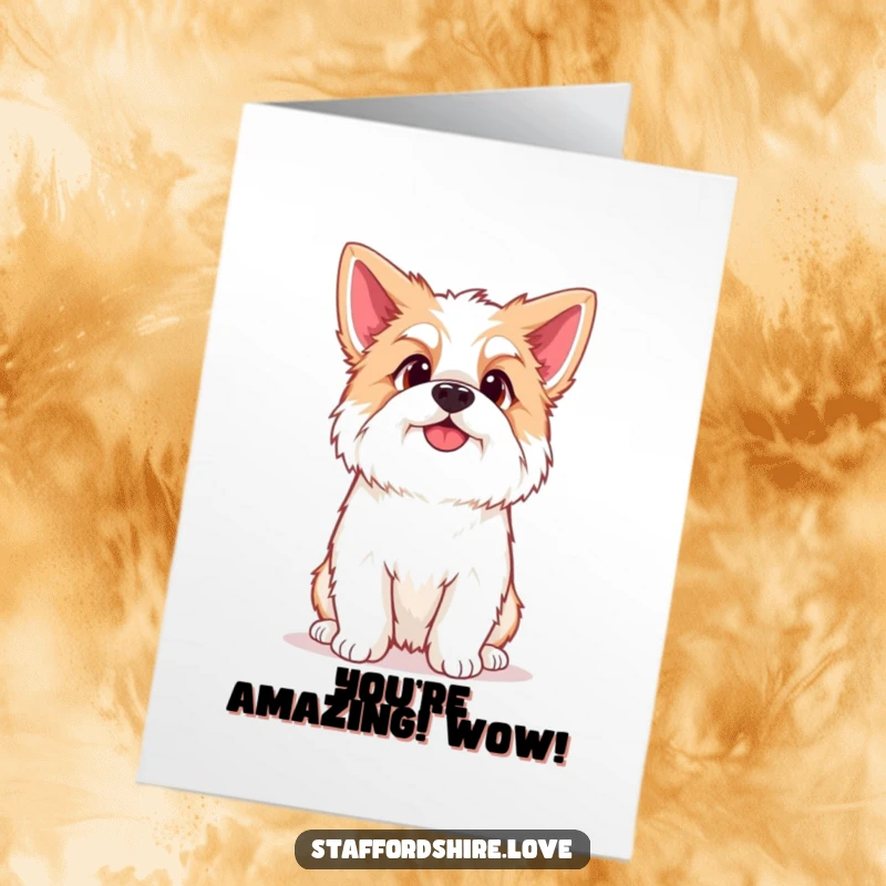 Funny Free Printable Congrats Card: Kawaii Staffordshire dog tilting head curiously, celebrating success with adorable inquisitiveness.