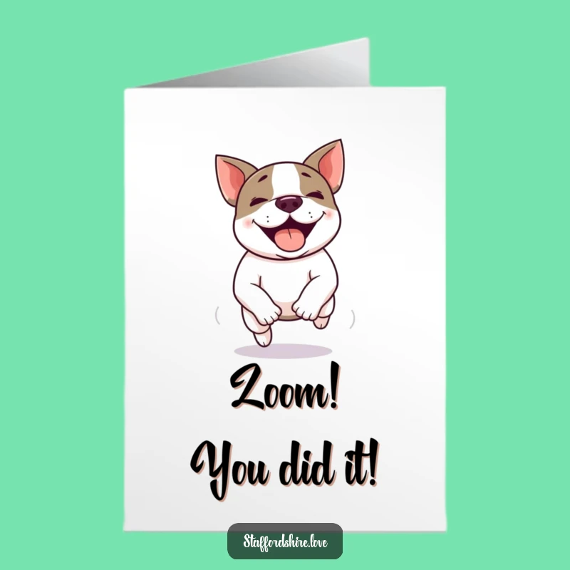 Free Printable Congrats Card: Kawaii Staffy Zoomie Celebration, Funny Downloadable Gift