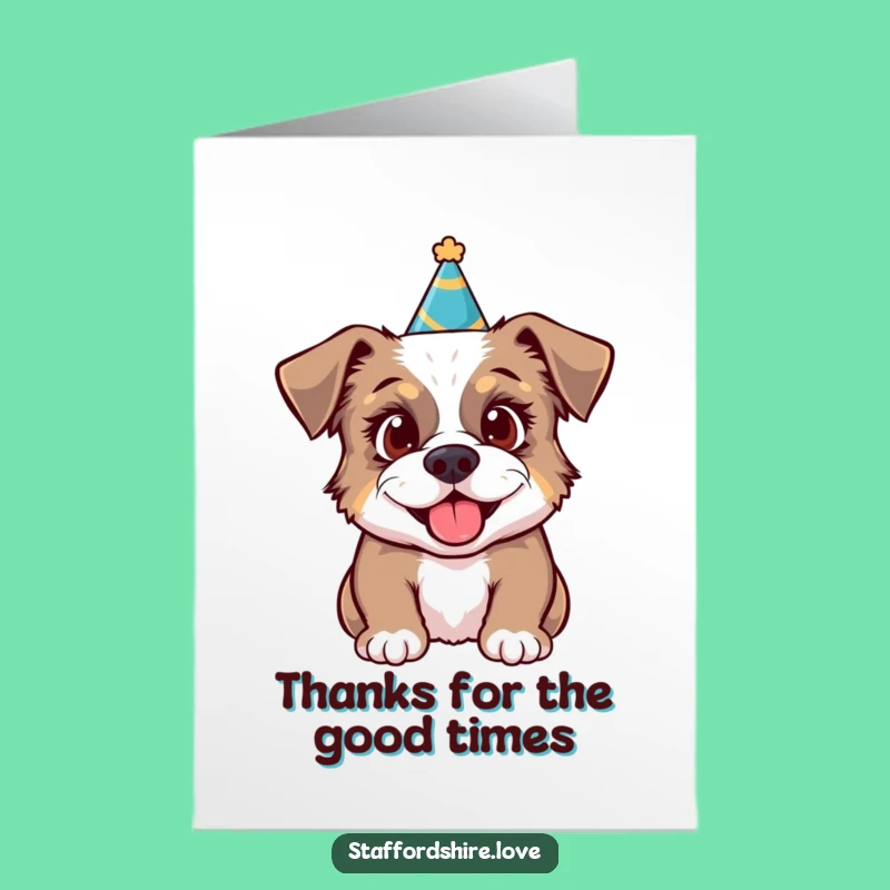 Free Printable Staffy Thank You Card: Party Hat Fun Downloadable Gift