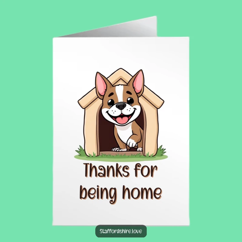 Free Printable Thank You Card: Grinning Staffy, Funny Downloadable for Showing Appreciation