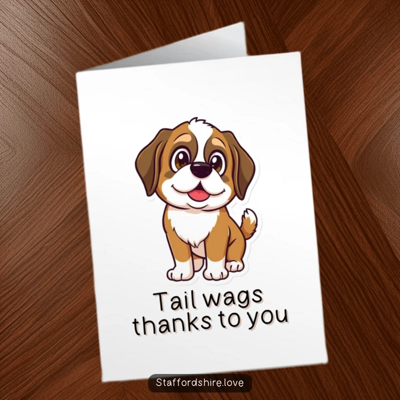 Funny Free Printable Thank You Card: A Saint Bernard's tail wags with shining eyes, expressing heartfelt thanks with pure delight.