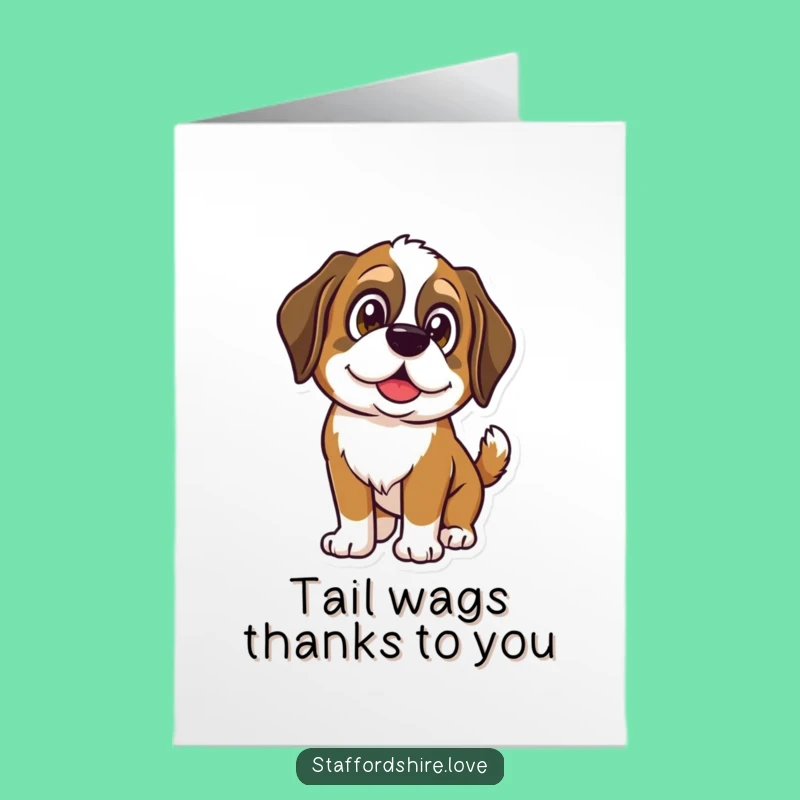 Free Printable Thank You Card: Happy Saint Bernard Wagging Tail, Grateful Download