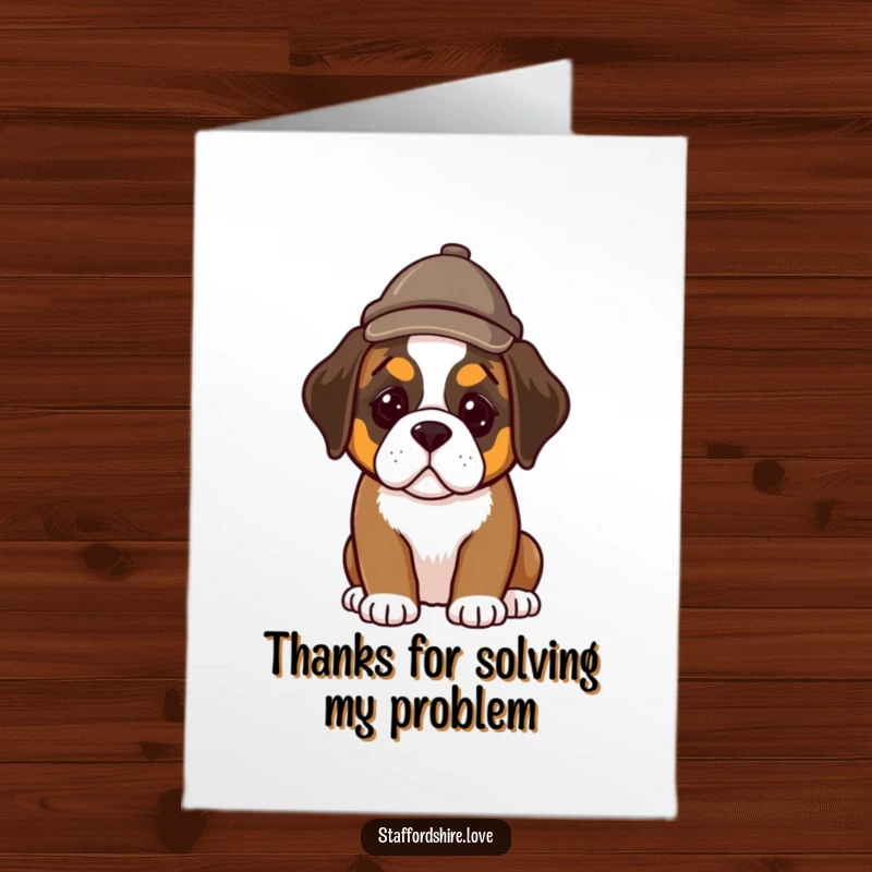 Funny Free Printable Thank You Card: A Saint Bernard puppy in a tiny detective hat looks ready to uncover the best reasons for thanks.