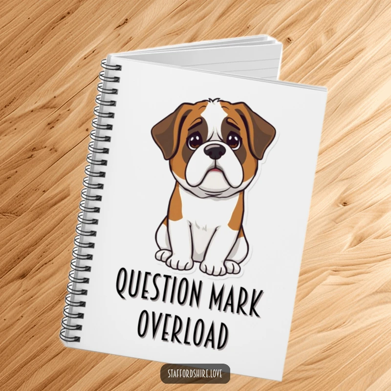 Funny Kawaii Saint Bernard notebook with a cute, confused dog face, perfect for jotting down notes and as a funny gift.
