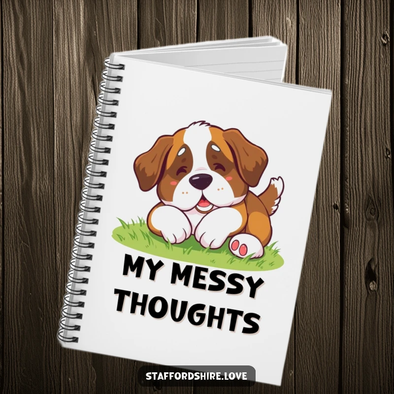 Funny Saint Bernard Notebook: Lined notebook with a kawaii Saint Bernard dog doing a funny roll on the cover.