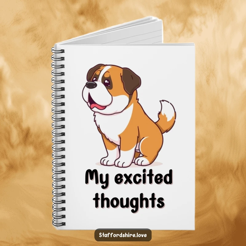 Funny notebook featuring a Saint Bernard wiggling its body from an excited tail wag, perfect for capturing ideas.